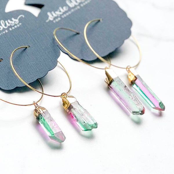 Fanciful Hoops in Rainbow Aura Quartz