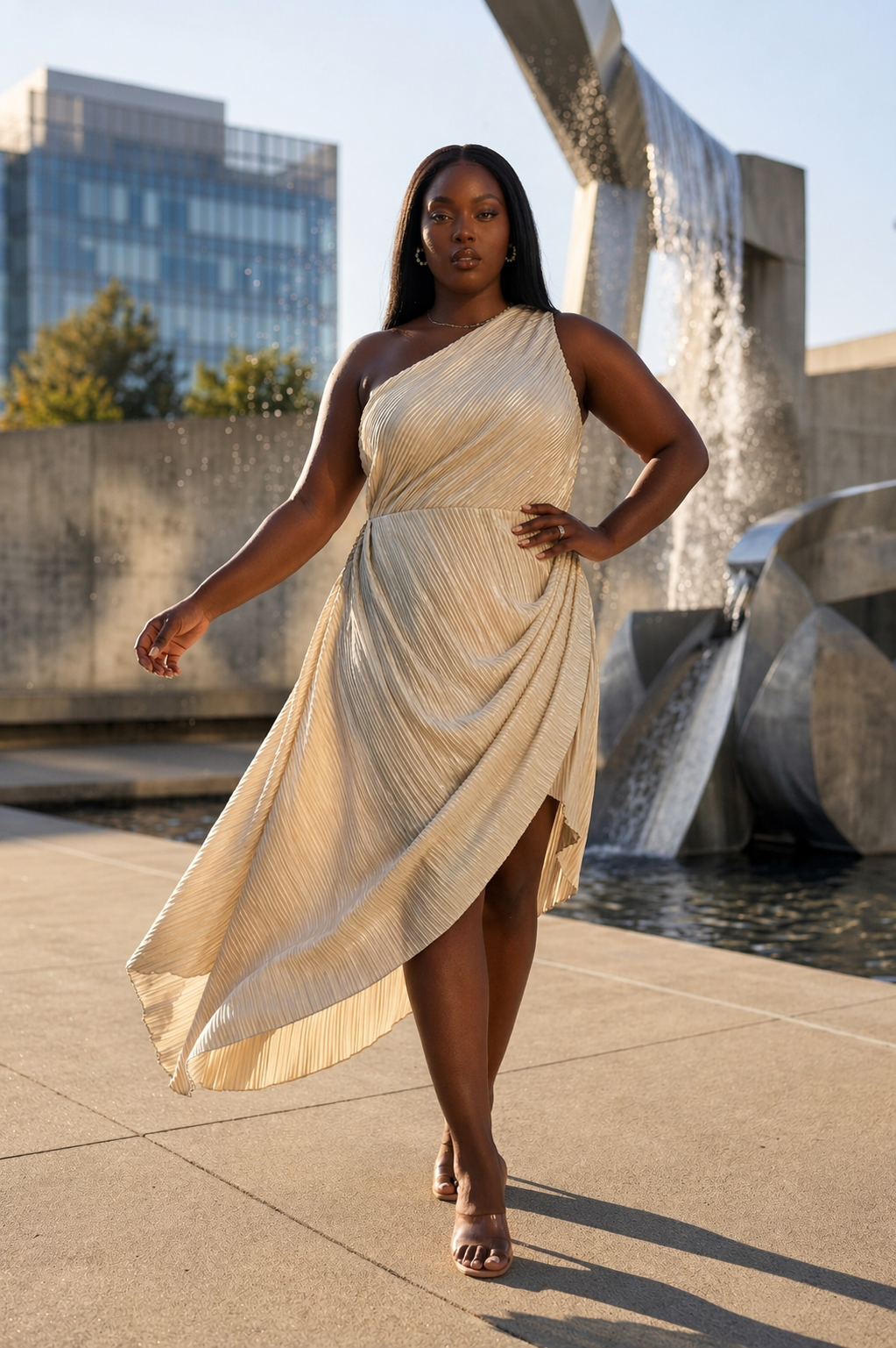 Pleated One Shoulder Midi Dress – Pretty & Plush Babes Boutique LLC