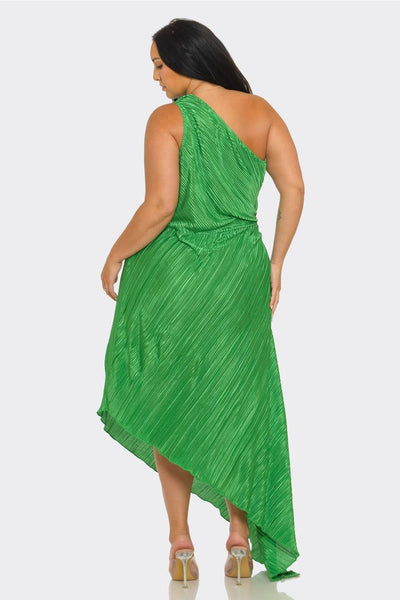 Pleated One Shoulder Midi Dress