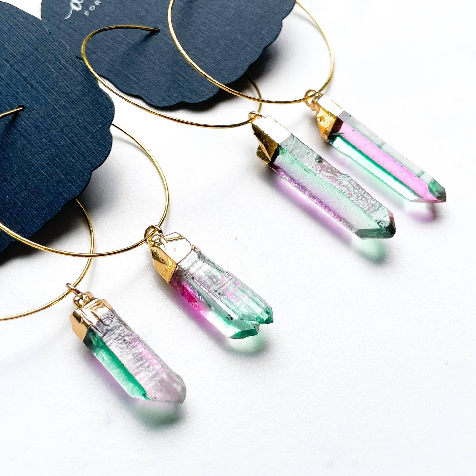 Fanciful Hoops in Rainbow Aura Quartz